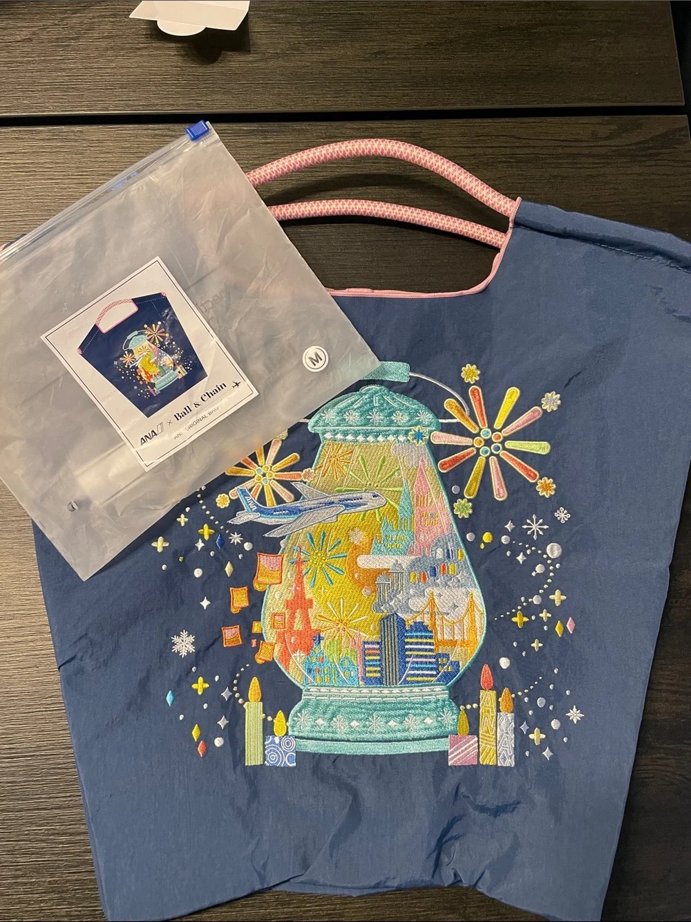 ANA + Ball & Chain Colab-Navy Tote with Pastel Embroidered Lantern